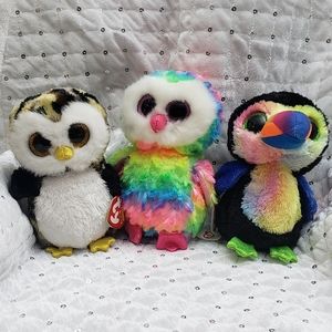 Ty Beanie Boos: Beaks~ Owliver~ Owen Bundle
